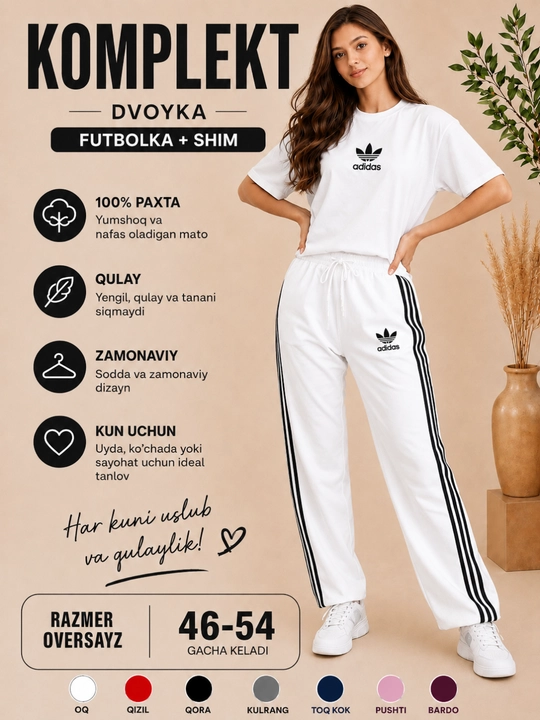 Женский  двойка, футболка и брюки, 100% хлопок, оверсайз, подходит для размеров 46–54