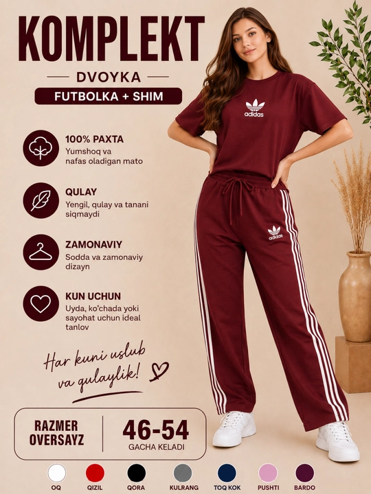 Женский  двойка, футболка и брюки, 100% хлопок, оверсайз, подходит для размеров 46–54