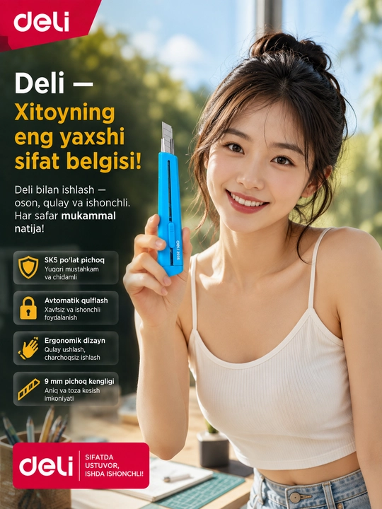Канцелярский нож Deli 2038 (9 мм)