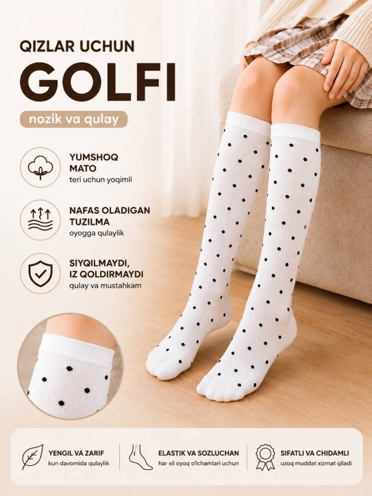 Qizlar uchun tizzagacha golf, maktab paypoqlari - 