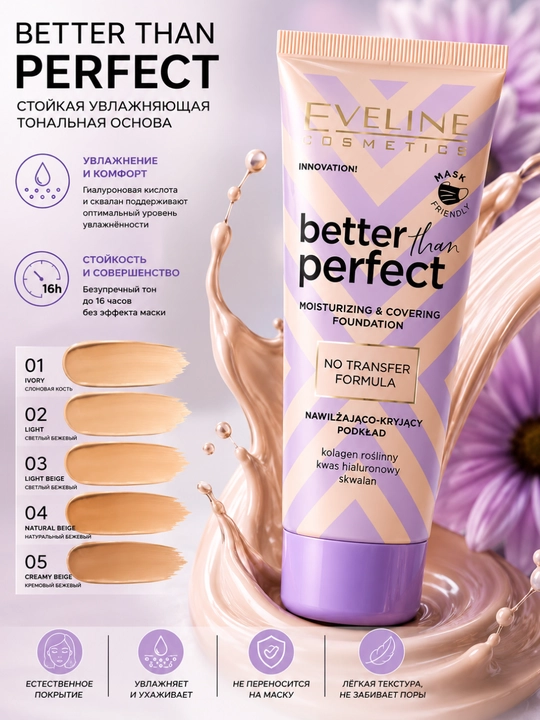Eveline Better Than Perfect №04 Natural Beige doimiy namlovchi suyuq tonal asos 30 ml