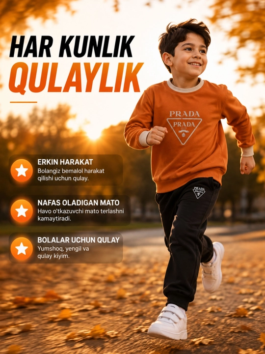 Bolalar sport kostyumi, paxtali svitshot va sport shim, oq-qora, o‘g‘il bolalar uchun