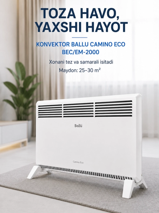 Ballu Camino Eco BEC/EM-2000 konvektor isitgichi, 25–30 m² uchun
