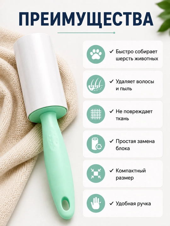 Липкий ролик для чистки одежды со сменными блоками