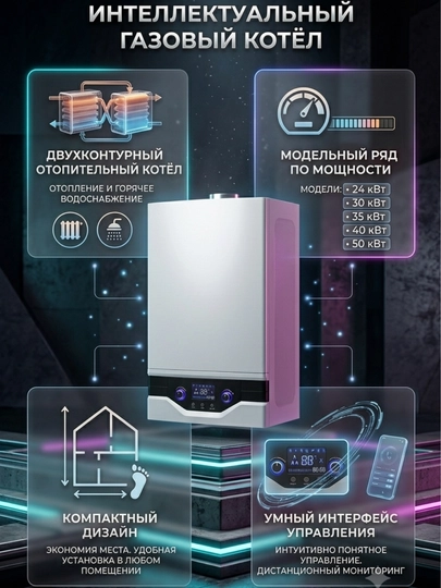 Baron gaz isitish qozoni 24 30 35 40 50 kVt uy, dala hovli, ofis, ombor uchun - 