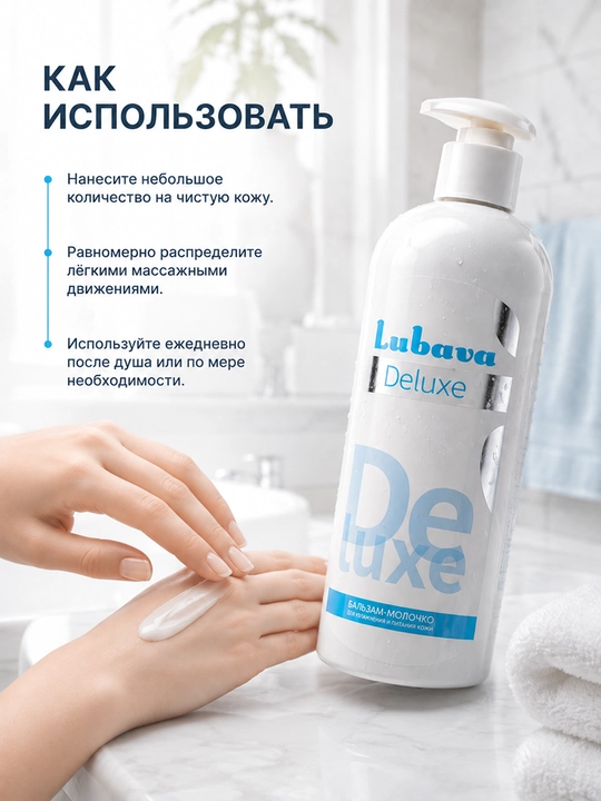 Увлажняющий бальзам для тела, средство для ухода за кожей, Lubava Deluxe, 370 мл