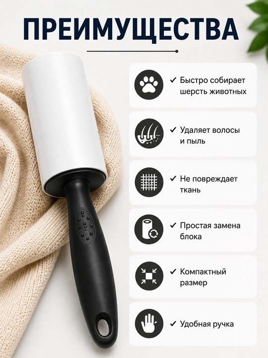 Липкий ролик для чистки одежды со сменными блоками
