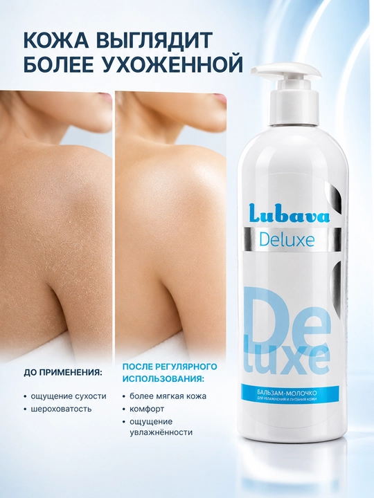 Увлажняющий бальзам для тела, средство для ухода за кожей, Lubava Deluxe, 370 мл