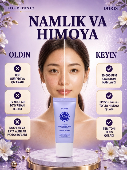 DORIS quyoshtan himoya qiluvchi krem yangilangan Himoya SPF 50+ PA++++