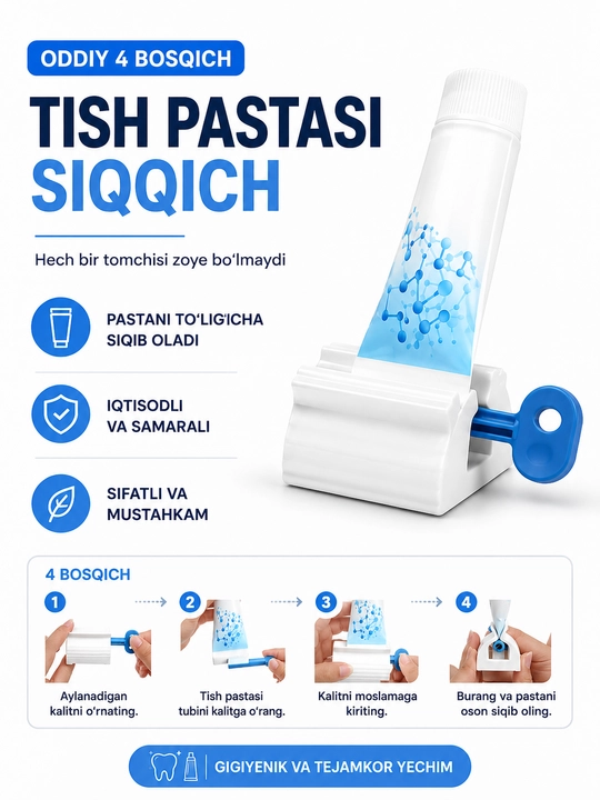 Tish pastasi uchun siqib chiqaruvchi kalit - 