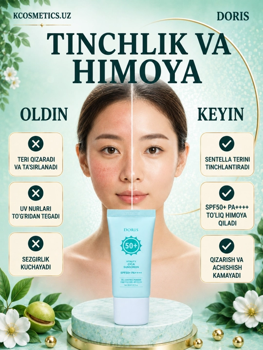 DORIS quyoshtan himoya qiluvchi krem yangilangan Himoya SPF 50+ PA++++