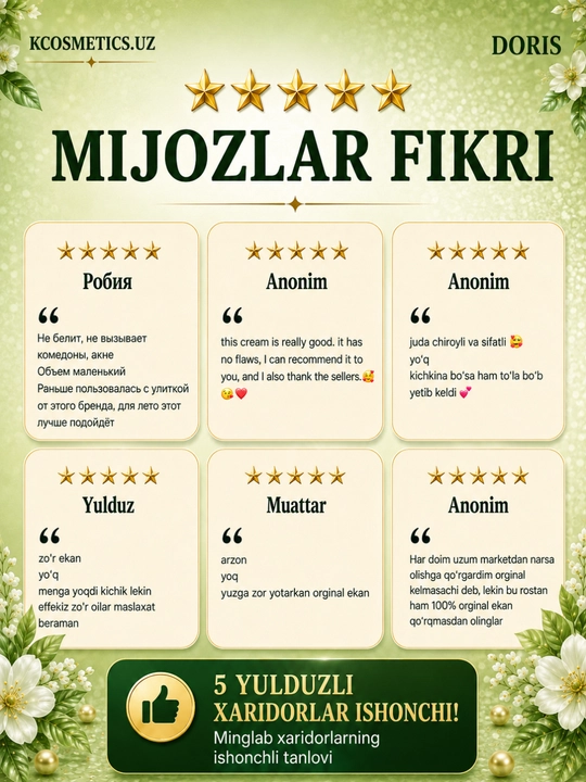 DORIS quyoshtan himoya qiluvchi krem yangilangan Himoya SPF 50+ PA++++