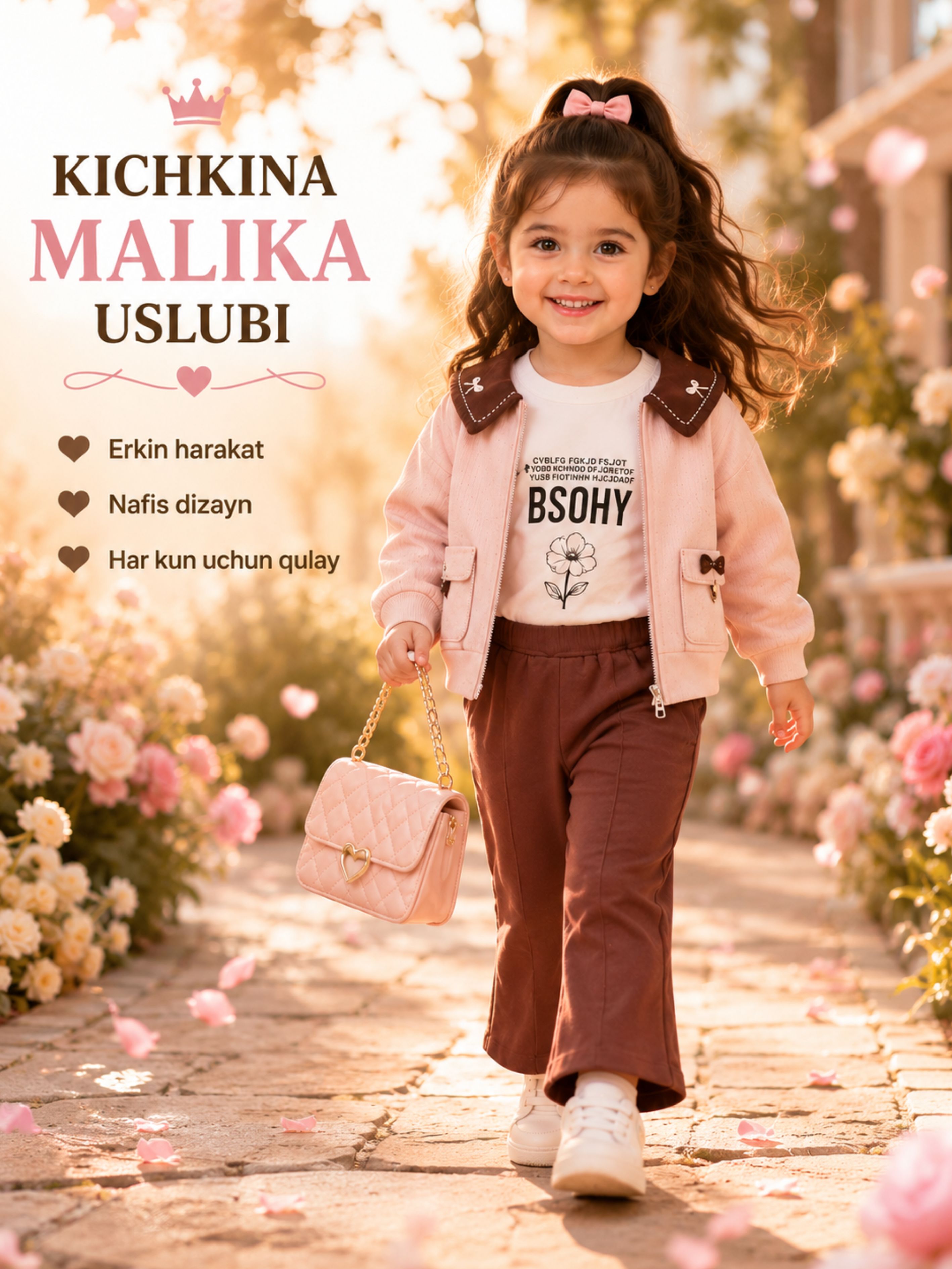 O’smir qizlar kiyim komplekti: kapyushonli bomber, futbolka, cargo shim, bahor-kuz