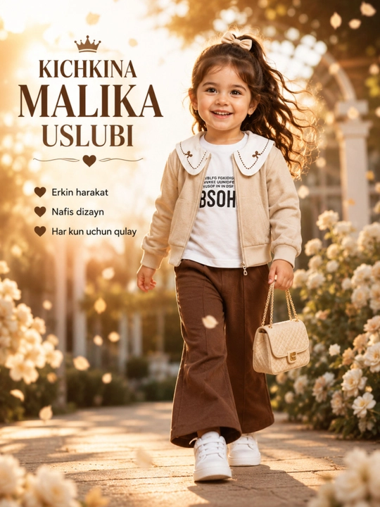 O’smir qizlar kiyim komplekti: kapyushonli bomber, futbolka, cargo shim, bahor-kuz