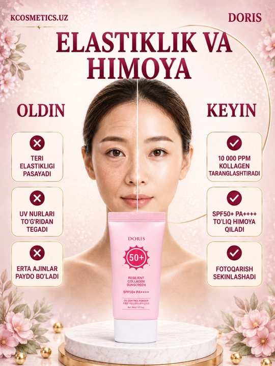 DORIS quyoshtan himoya qiluvchi krem yangilangan Himoya SPF 50+ PA++++