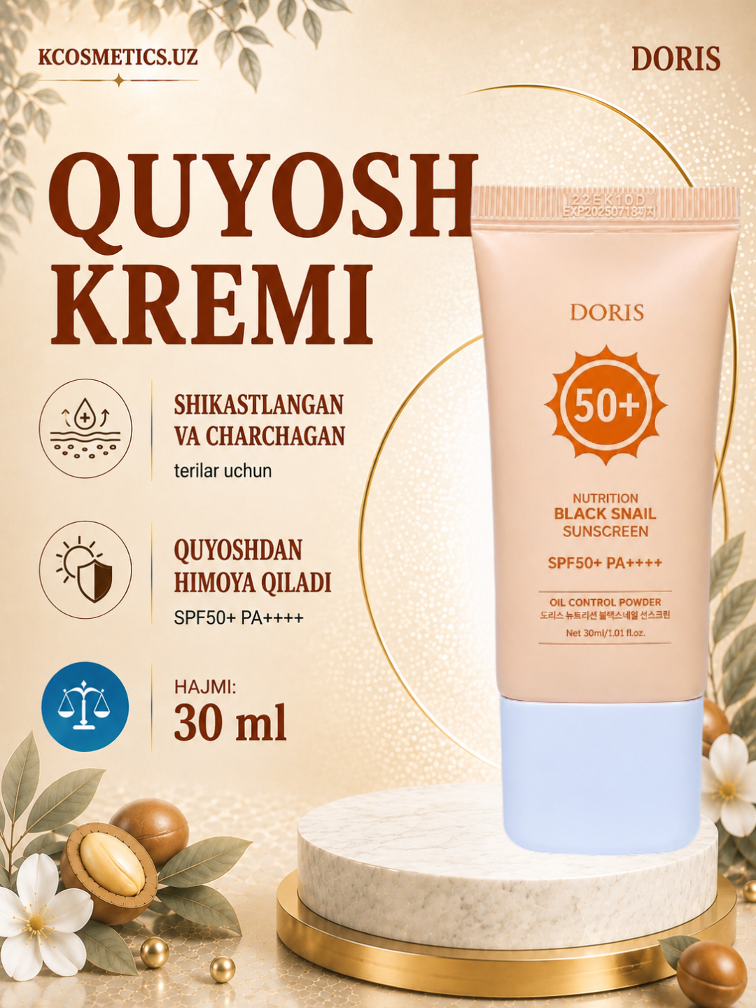 DORIS quyoshtan himoya qiluvchi krem yangilangan Himoya SPF 50+ PA++++