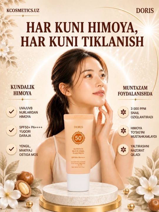 DORIS quyoshtan himoya qiluvchi krem yangilangan Himoya SPF 50+ PA++++