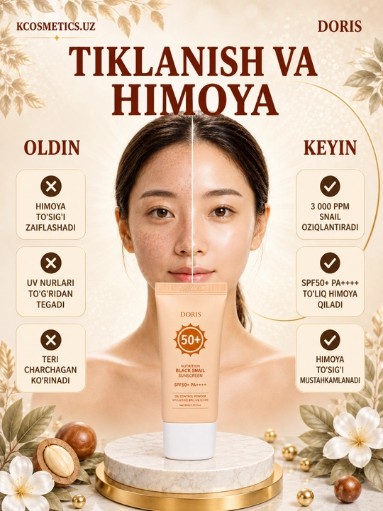 DORIS quyoshtan himoya qiluvchi krem yangilangan Himoya SPF 50+ PA++++