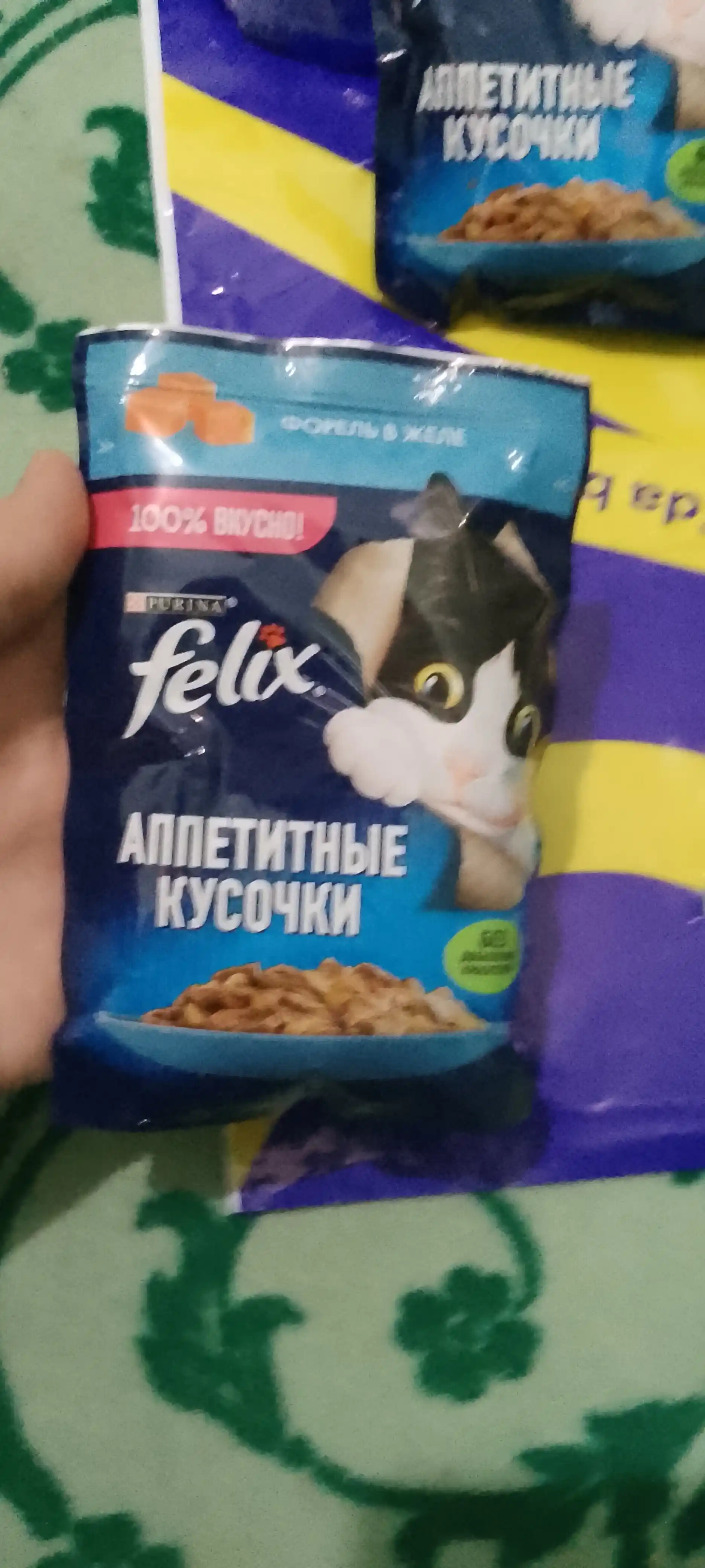 Felix Аппетитные кусочки влажный корм для кошек, форель в желе, 75 гр 5 шт