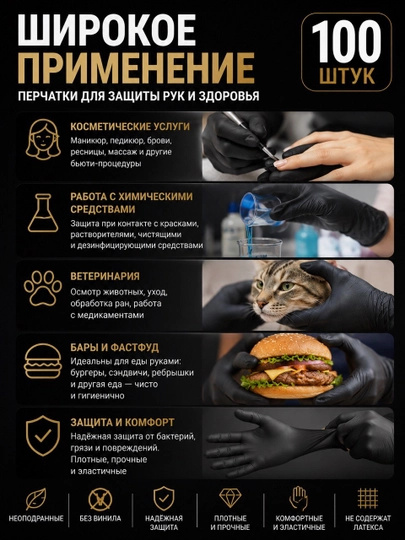 Bir martalik, kukunsiz nitril qo'lqoplar – 100 dona
