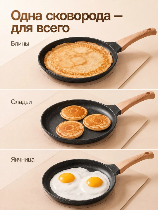 Blinnitsa eko-granitdan, quymoq va blinchiklar uchun, yopishmaydigan qoplam, skovorodka