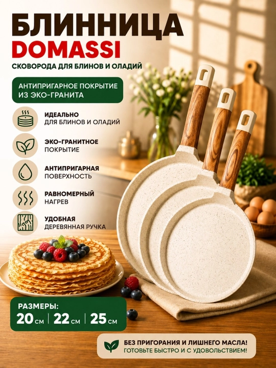 Blinnitsa eko-granitdan, quymoq va blinchiklar uchun, yopishmaydigan qoplam, skovorodka