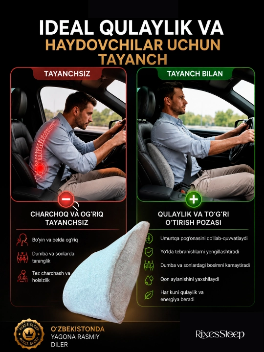 Ortopedik bel yostig‘i Memory Foam ofis va avtomobil uchun RIXES SLEEP