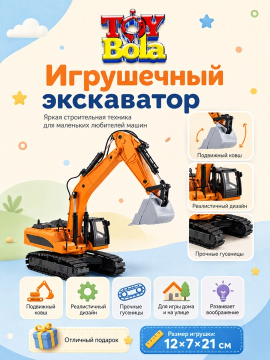 Игрушечная строительная техника с подвижным ковшом, инерционная машинка