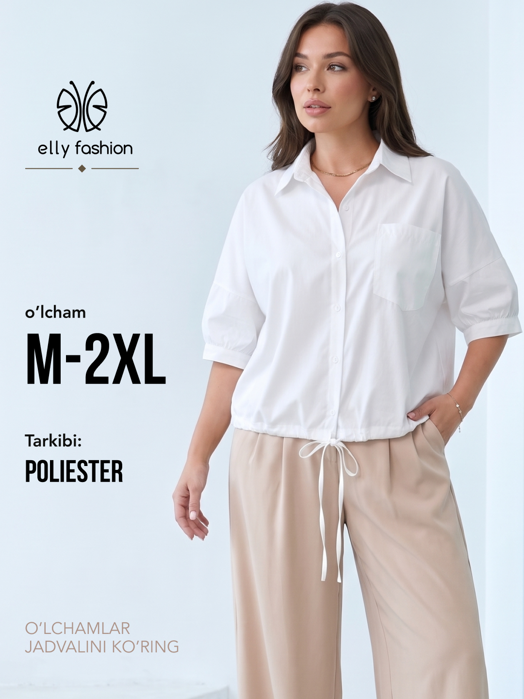 Rubashka ayollar oversize, hajmli yengli erkin rubashka ELLY FASHION