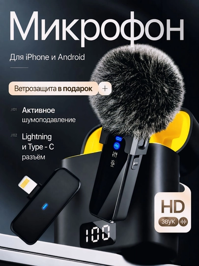Микрофон петличный беспроводной для телефона, профессиональный для IPhone и Android — Мятный, Type-C + Lightning