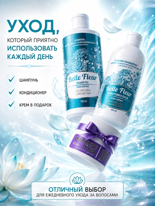 Шампунь и кондиционер для волос Belle Fleeur, крем с эффектом лифтинга в подарок