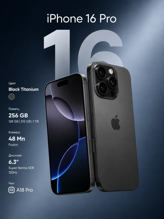 Smartfon iPhone 16 Pro, Pro Max, 128, 256 GB, 1-SIM, Dual-SIM, g'ilof va oyna sovg'aga - 