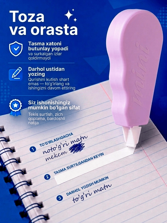 Tuzatuvchi lenta-shtrix, maktab va ofis uchun quruq korrektor