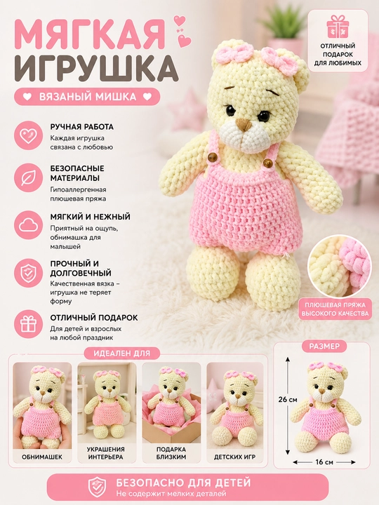 Вязаная мягкая игрушка ручной работы - 