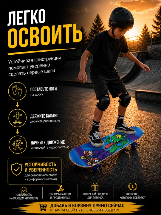 Детский скейтборд для начинающих, набор