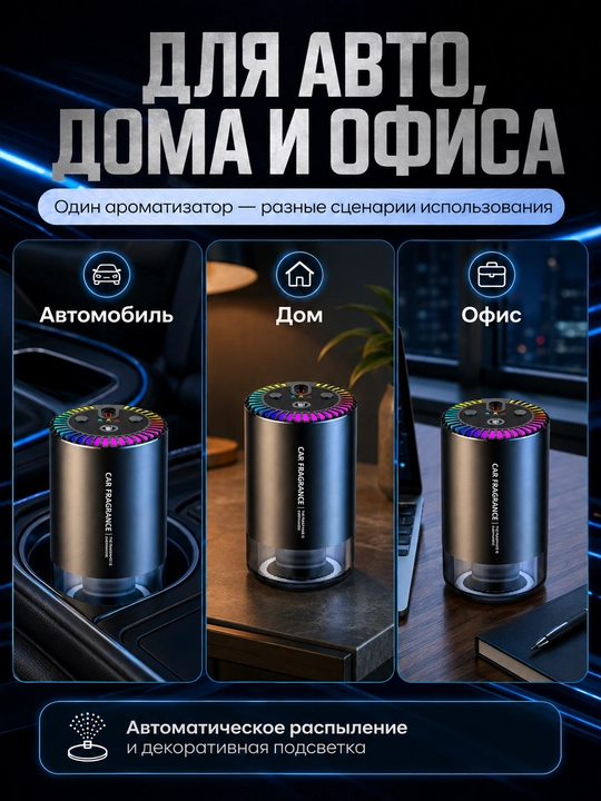 Автомобильный ароматизатор-диффузор с автозапуском и подсветкой, чёрный