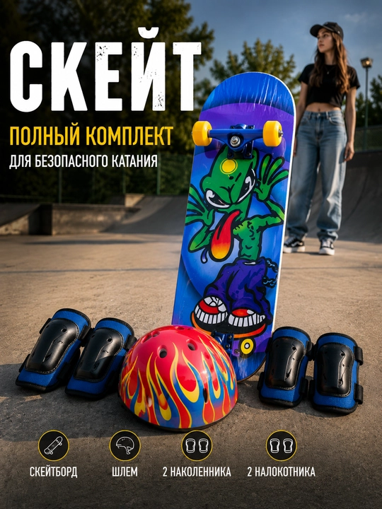 Скейтборд детский, комплект  - 