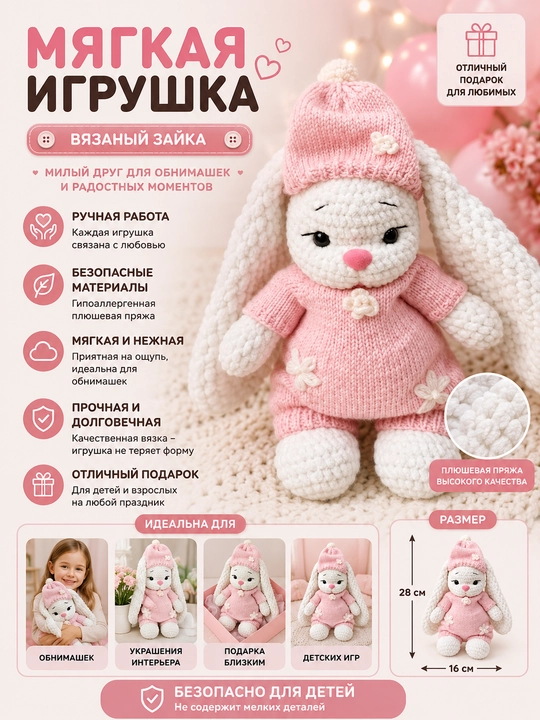 Вязаная мягкая игрушка ручной работы - 