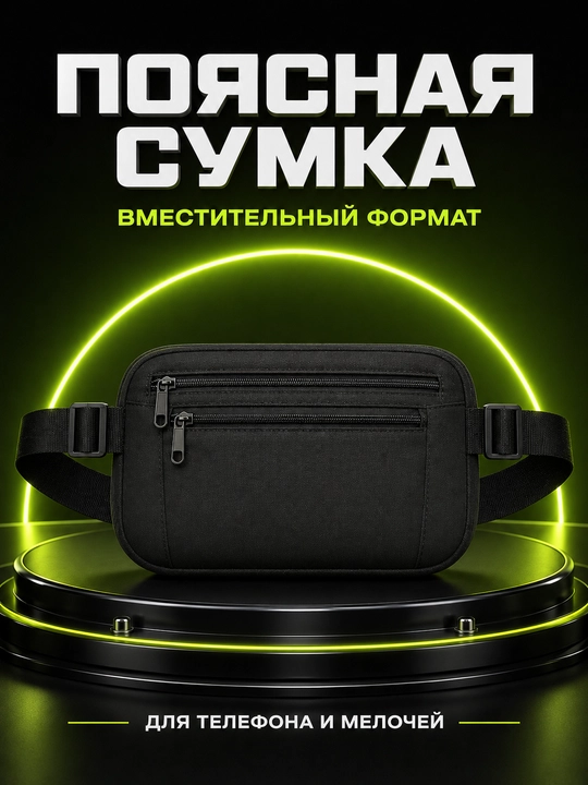Вместительная поясная сумка для телефона, документов, ключей и других небольших вещей
