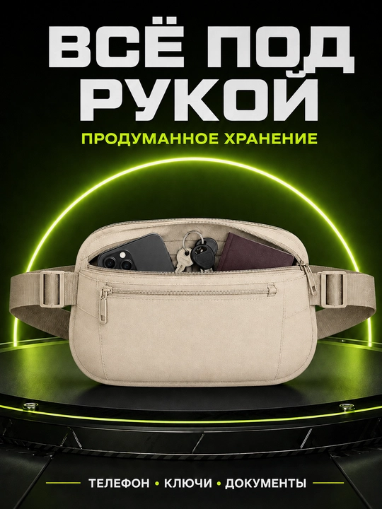 Вместительная поясная сумка для телефона, документов, ключей и других небольших вещей