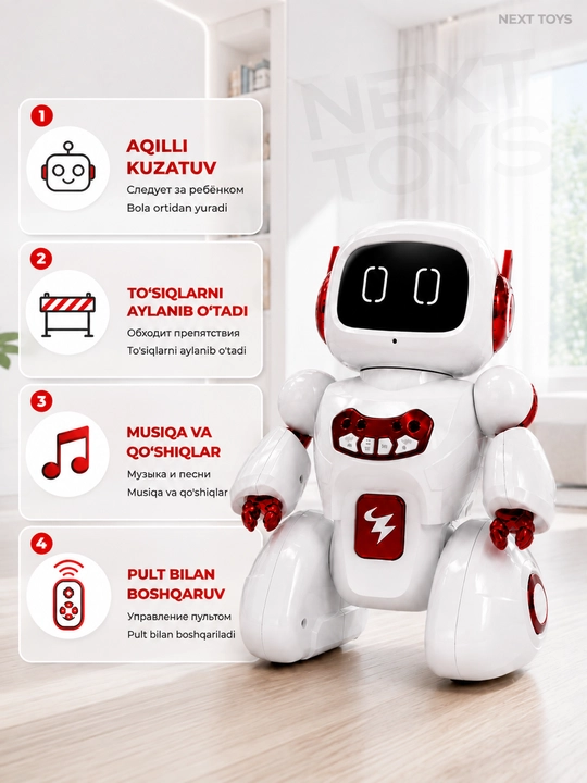 Interaktiv robot o‘yinchoq, bolalar uchun o‘yinchoq, pultli robot, radio boshqaruvli robot