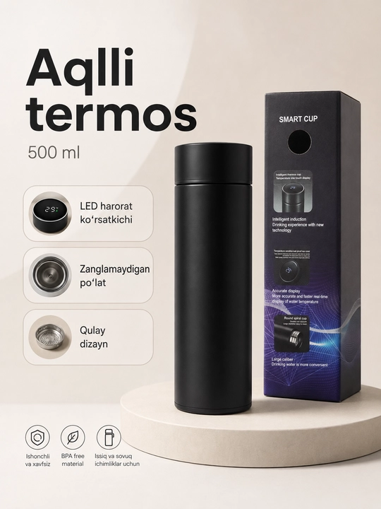 Smart termos led displeyli, 500 ml