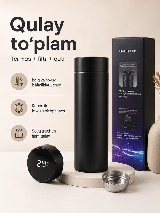 Smart termos led displeyli, 500 ml