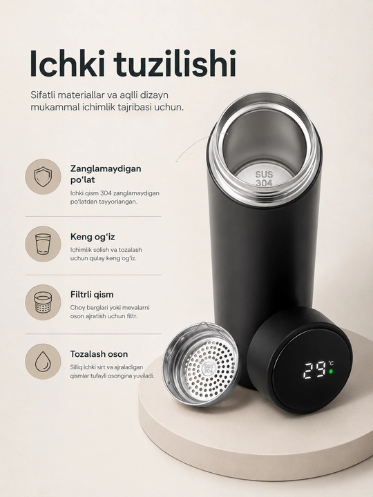 Smart termos led displeyli, 500 ml