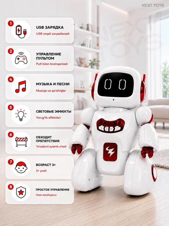 Interaktiv robot o‘yinchoq, bolalar uchun o‘yinchoq, pultli robot, radio boshqaruvli robot