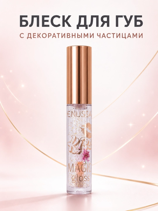 Прозрачный блеск для губ ENUSSA Kiss Magic с декоративными частицами - 