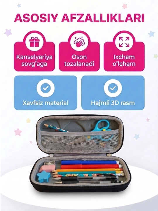 3D qalamdon maktab uchun, penal bolalar uchun, o'quv qurollari organayzer