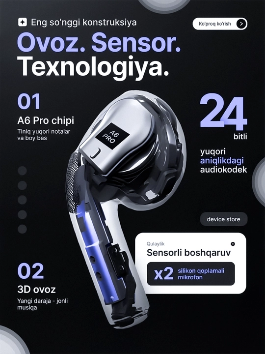 Pods 3 Bluetooth quloqchinlari, ANC simsiz quloqchinlar