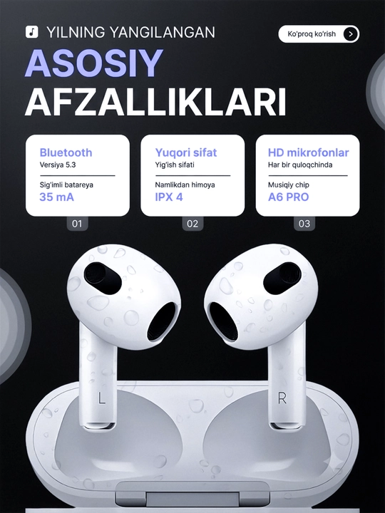 Pods 3 Bluetooth quloqchinlari, ANC simsiz quloqchinlar