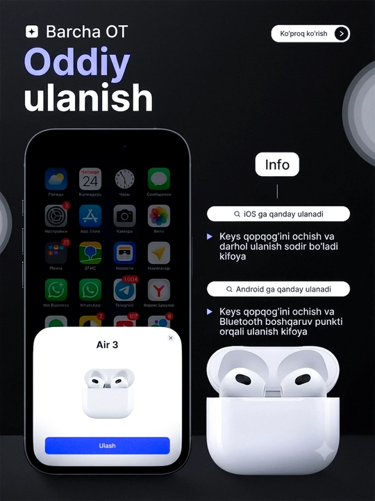 Pods 3 Bluetooth quloqchinlari, ANC simsiz quloqchinlar